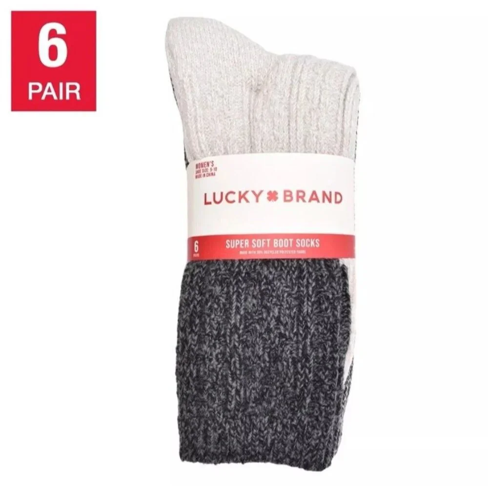 Lucky Brand 5-10 Women Super Soft Yarn Cozy Winter Boot Socks 6-Pair Shoe Socks